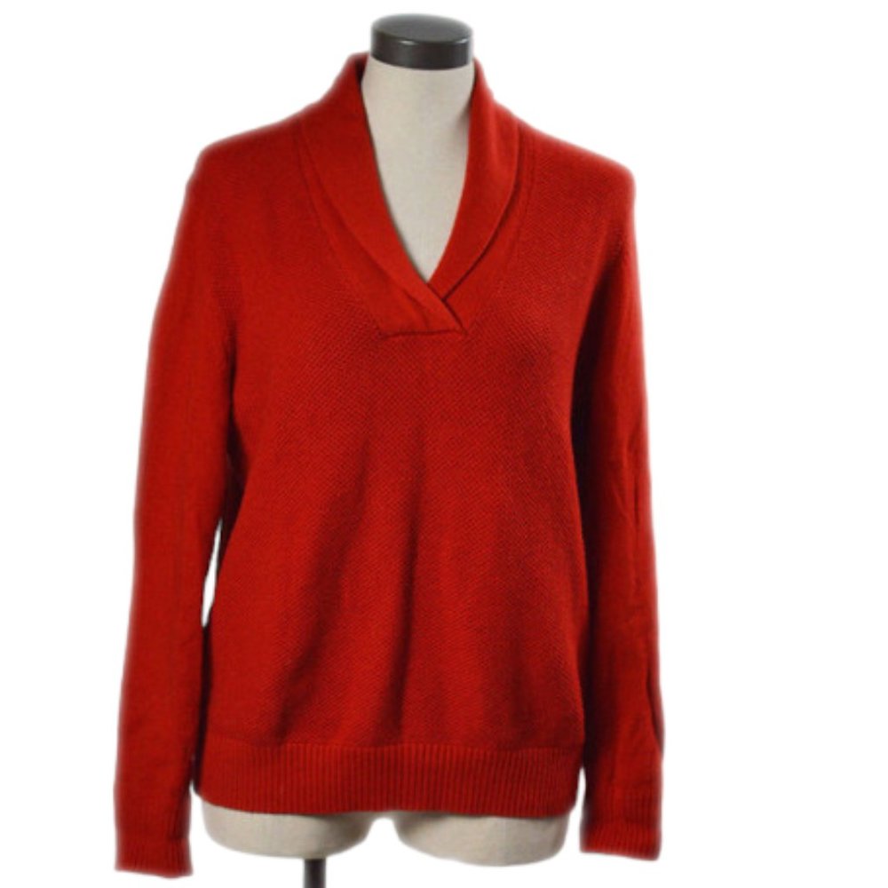Tommy Hilfiger Women sz XL pullover Sweater Bright Red Ribbed Knit collared
